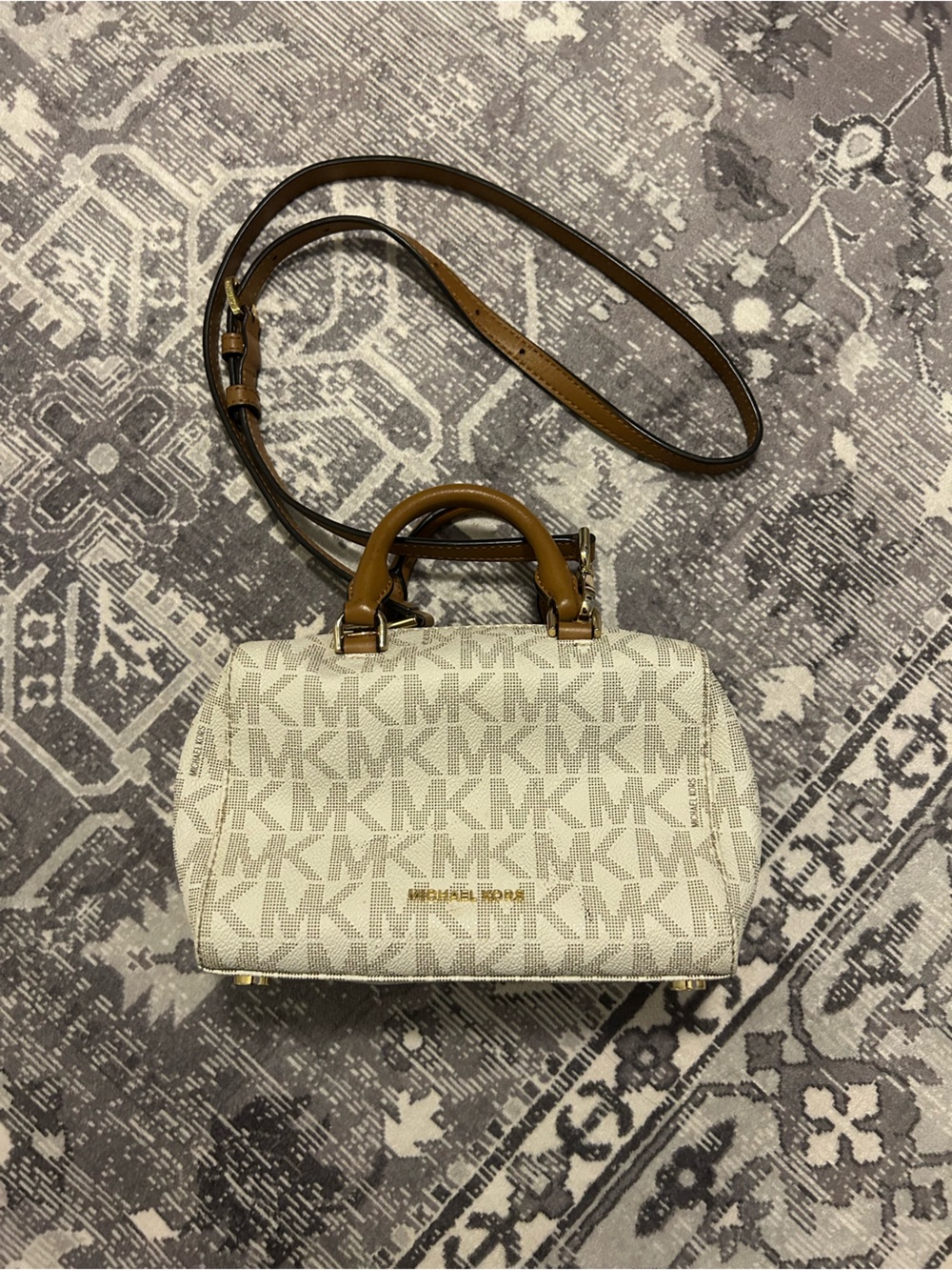 Michael Kors Cream MK Logo Crossbody with Brown Trim